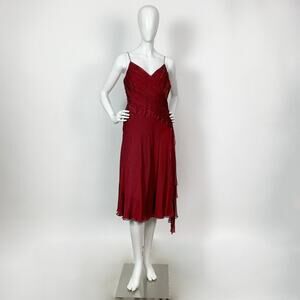 Carmen Marc Valvo Signature Deep Red Silk Cocktail Dress